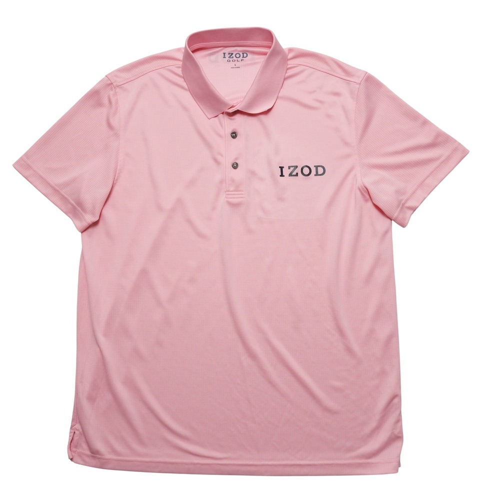 IZOD‎ Golf Polo Mens Large Pink Grid Texture Performance Moisture Wicking
